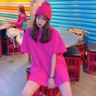 Plain Elbow-sleeve T-shirt Rose Pink - One Size