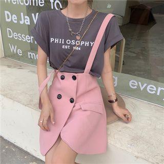 Short-sleeve Letter Print T-shirt / Double Breasted Jumper Dress