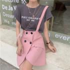 Short-sleeve Letter Print T-shirt / Double Breasted Jumper Dress