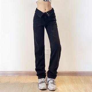 High-waist Asymmetric Straight Leg Jeans