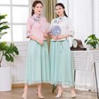 Elbow-sleeve Qipao Top / Midi Skirt / Set
