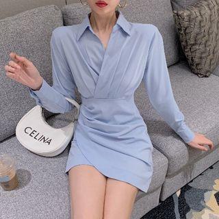 Polo Collar Asymmetrical Plain Dress