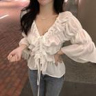 3/4-sleeve Drawcord Chiffon Top