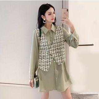 Mock Two Piece Long-sleeve Mini Shirt Dress