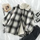Plaid Fleece Jacket Khaki - One Size
