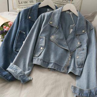 Denim Zipped Biker Jacket