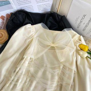 Ribbon-accent Ruched Crop Top