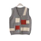 Color Panel Button-up Sweater Vest