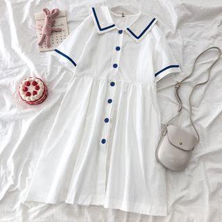 Short-sleeve Embroidered Trim Midi A-line Dress As Shown In Figure - One Size