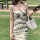 Short-sleeve Striped Knit Crop Top / Sleeveless Mini Sheath Dress