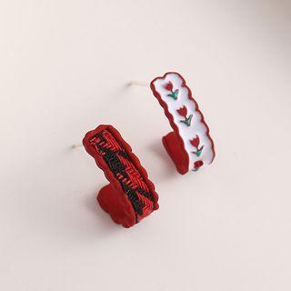 Flower Alloy Asymmetrical Earring 1 Pair - Stud Earring - Red - One Size