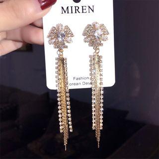 Rhinestone Flower Fringed Earring 1 Pair - Silver Stud - Gold - One Size