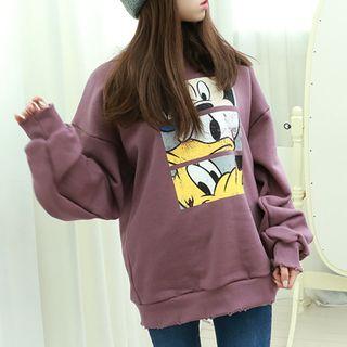 Mickey-mouse Print Distressed Sweatshirt