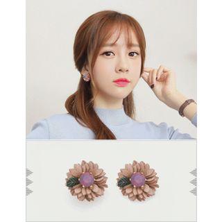 Faux-leather Flower Stud Earrings