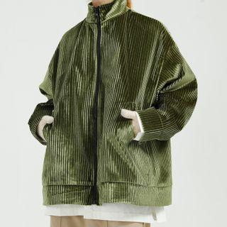 Applique Stand-collar Zip-up Jacket