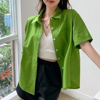 Short-sleeve Pocket-detail Plain Shirt