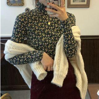 Long-sleeve Floral Top Floral - Black - One Size