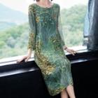Traditional Chinese 3/4-sleeve Embroidery Midi Dress