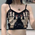 Sequined Hand Print Cropped Camisole Top