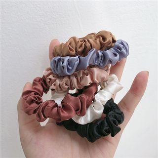 Ruffle Fabric Hair Tie Set Of 6 - Brown & Blue & Pink & Red & White & Black - One Size