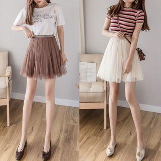 Mesh Overlay A-line Mini Skirt