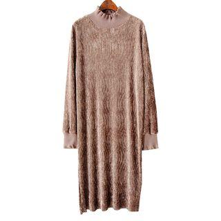 Mock-neck Midi Velvet Dress