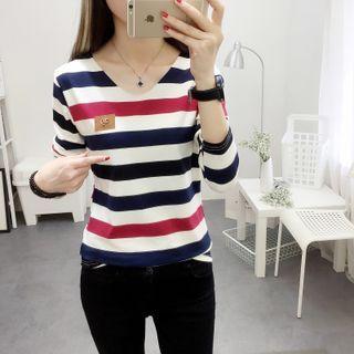 Long-sleeve Striped Numbering T-shirt