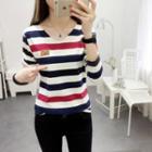 Long-sleeve Striped Numbering T-shirt