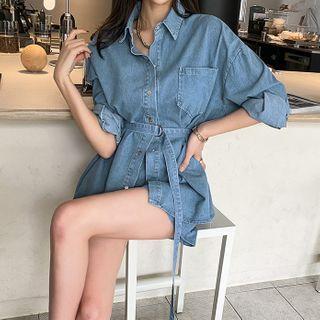 Shirt & Belt & Shorts Denim Matching Set