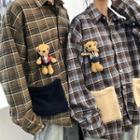 Couple Matching Long-sleeve Bear Accent Plaid Shirt