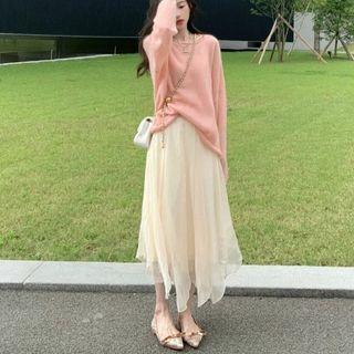 Sweater / Shirred Midi A-line Skirt