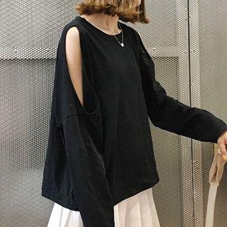 Cut Out Shoulder Long Sleeve Top