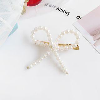 Faux Pearl Bow Hair Clip 1 Pc - White - One Size