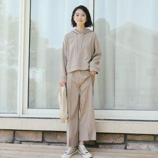 Set : Hooded Sweatshirt + Wide-leg Pants
