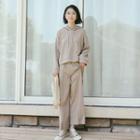Set : Hooded Sweatshirt + Wide-leg Pants