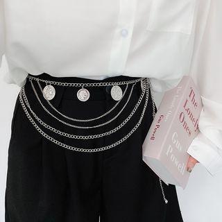 Coin Pendant Layered Alloy Waist Chain Silver - One Size
