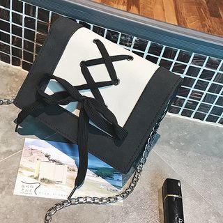 Color Panel Lace Up Chain Strap Crossbody Bag