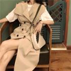 Irregular Sleeveless Trench Coat Khaki - One Size