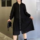 Puff-sleeve Zipped Smock Dress
