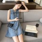 V-neck Denim Sleeveless A-line Dress