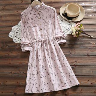 Floral Print Drawstring Waist A-line Dress