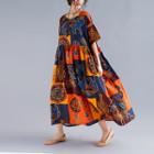 Short-sleeve Print Maxi Dress As Shown In Figure - One Size