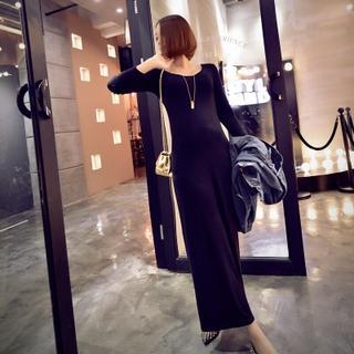 Long-sleeve Plain Maxi Dress