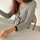 Ruffle Trim Knit Top Light Gray - One Size