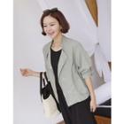 Choker-neck 3/4-sleeve Buttoned Jacket