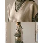 V-neck Cap-sleeve Knit Top Beige - One Size