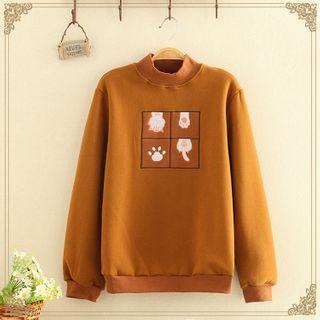 Semi Turtle-neck Printed Hoodie Caramel - One Size