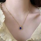Square Pendant Stainless Steel Necklace Gold & Blue - One Size