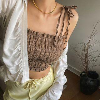 Tie-shoulder Smocked Crop Top