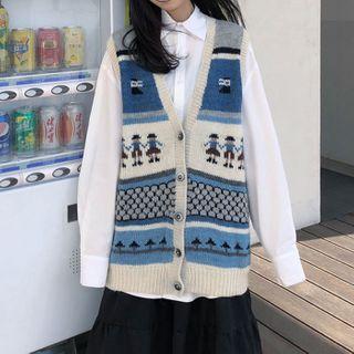 Pattern Embroidered Knit Vest As Shown In Figure - One Size